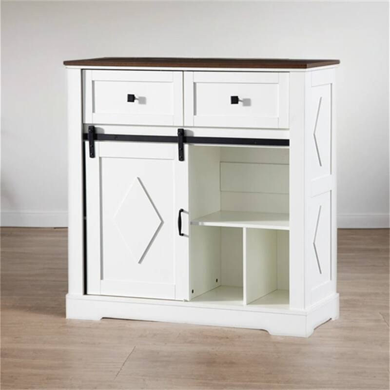 39" Wood Sliding Barn Door Storage Cabinet with 2 Drawers