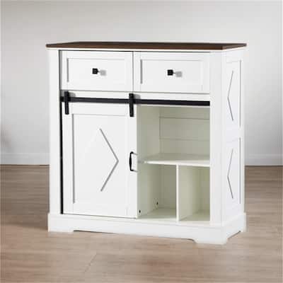39" Wood Sliding Barn Door Storage Cabinet with 2 Drawers