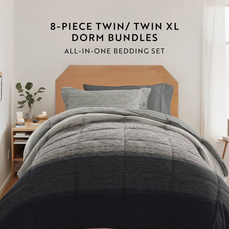 8pc Twin XL Pattern Dorm Bedding Bundle