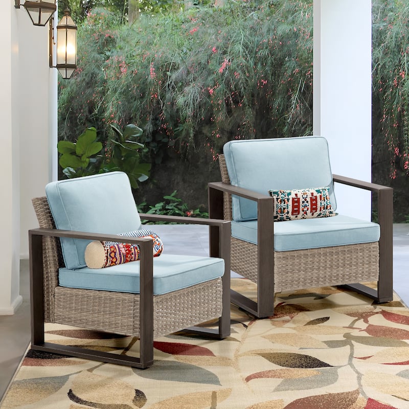 Cozywor 2-Piece Patio Wicker Outdoor Lounge Chair with Metal Frame and Cushions