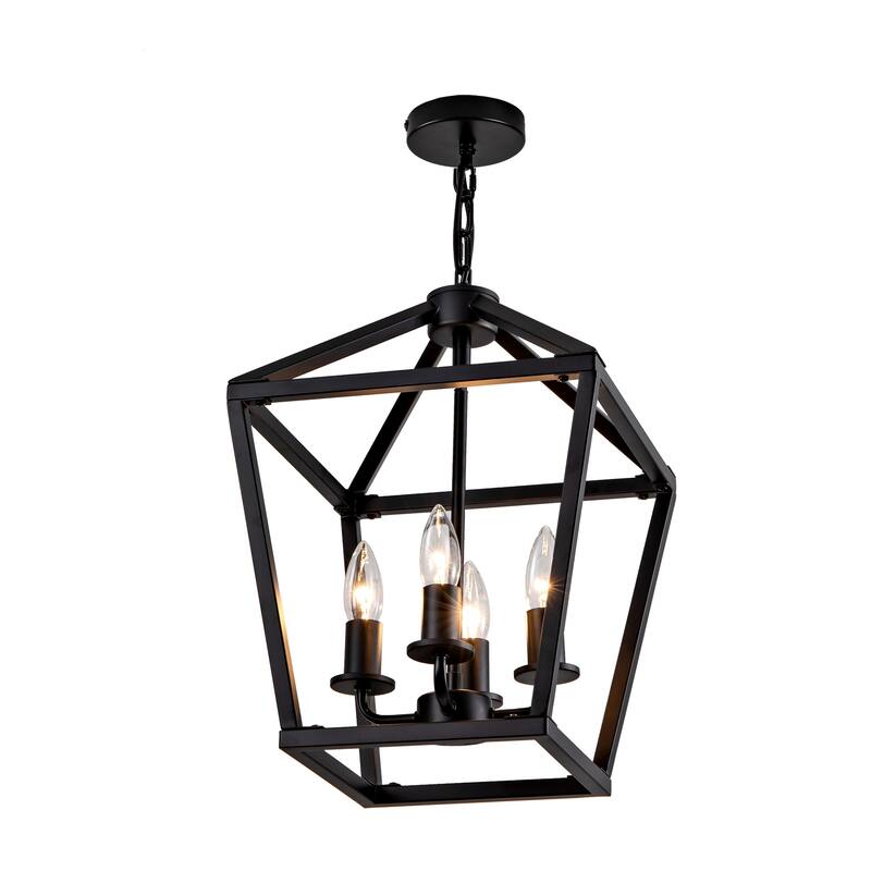 Farmhouse Lantern Chandelier 4-Light with Rustic Open Cage and Adjustable Hanging Height