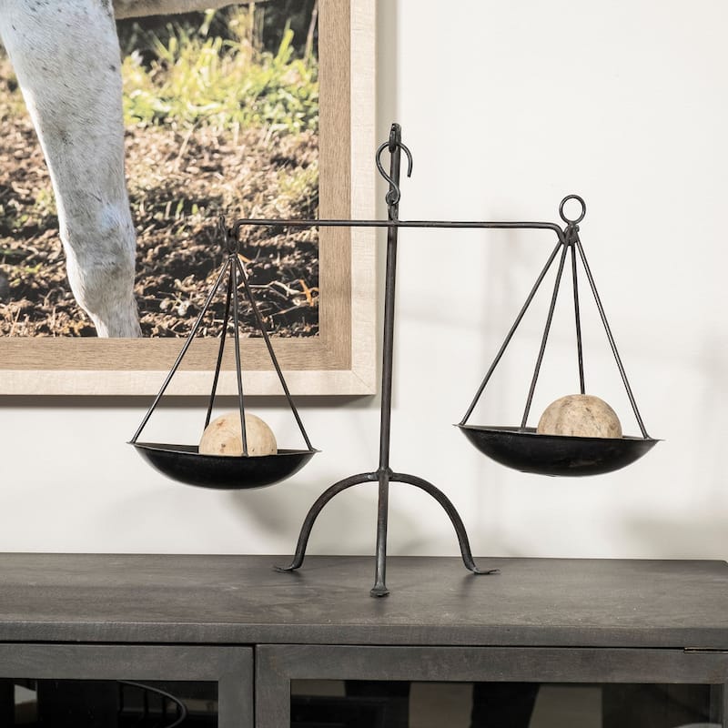 Adilah 16L x 10W Black Metal Vintage Inspired Weighing Scale - 16.0L x 10.0W x 18.0H - 16.0L x 10.0W x 18.0H