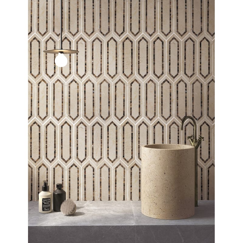 Cream Marfil and Dark Emperador Long HoneyComb Marble Mosaic Tiles - Case (5 Sheets)