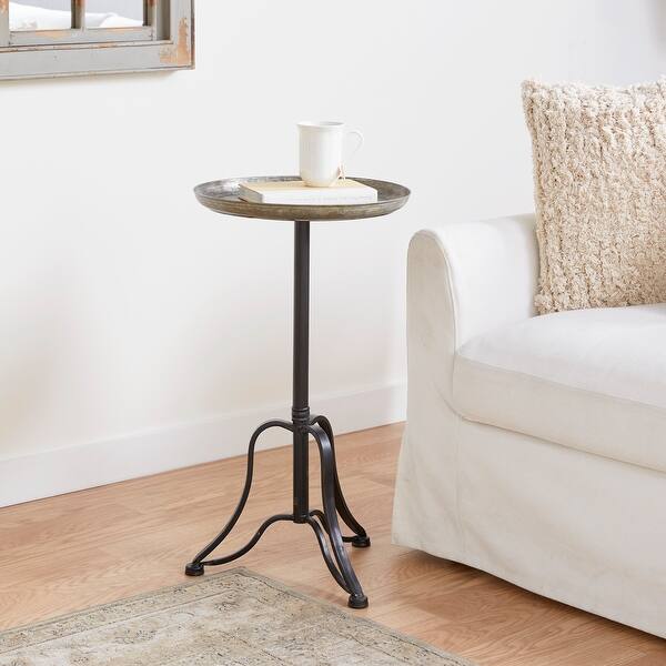 slide 2 of 21, Grey Metal Vintage Eclectic Farmhouse Round Pedestal End Accent Table