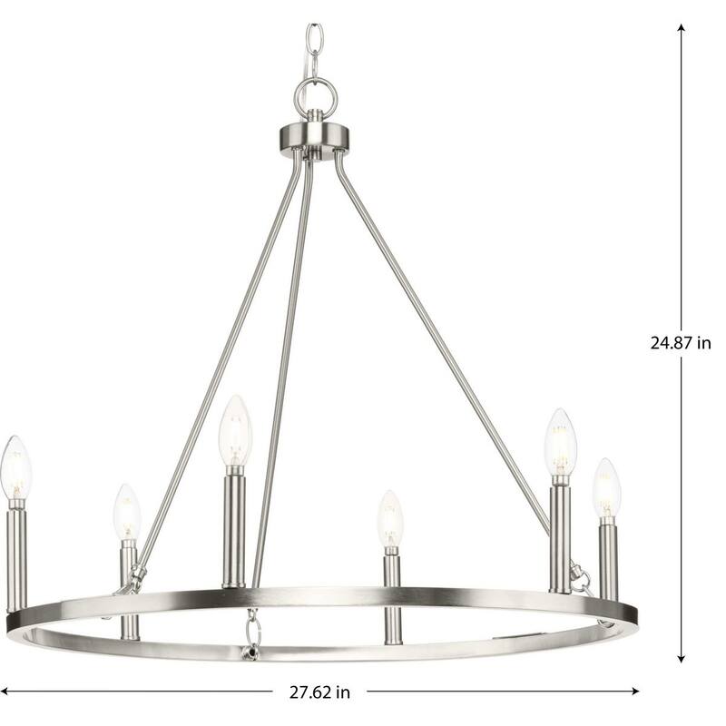 Gilliam Collection Six-Light Brushed Nickel New Traditional Chandelier - 27.62 in x 27.62 in x 24.87 in