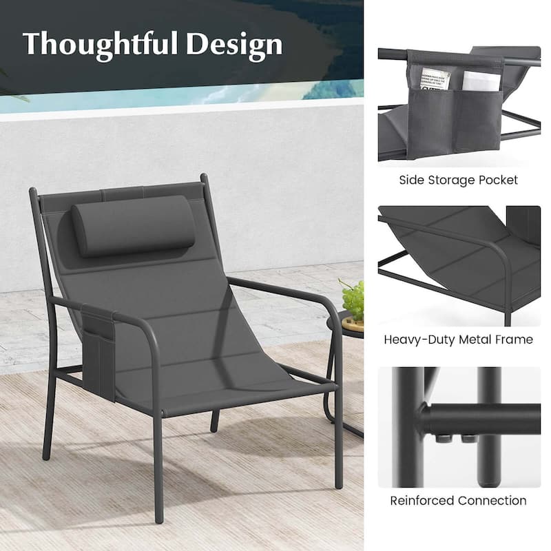 3PCS Patio Bistro Set Outdoor Set of 2 Metal Chairs w/Coffee Table