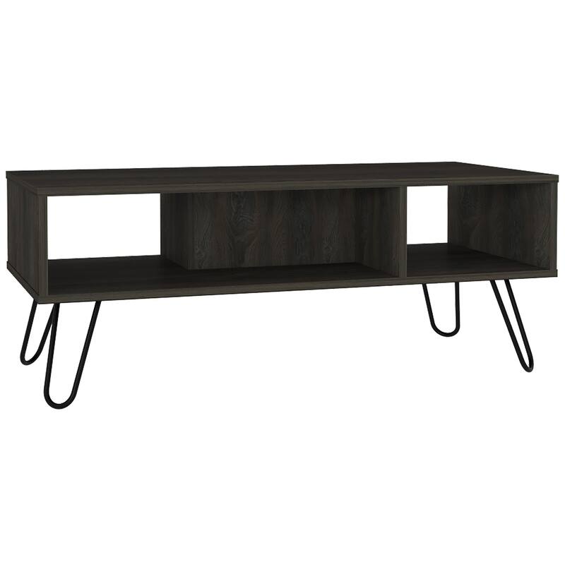 TUHOME Vassel Hairpin Leg Coffee Table with Open Shelves - Brown