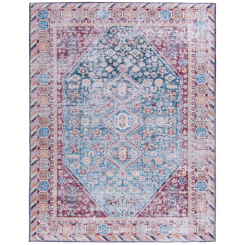 SAFAVIEH Tucson Machine Washable Slip Resistant Celestine Traditional Rug - 8' x 10' - Blue/Red