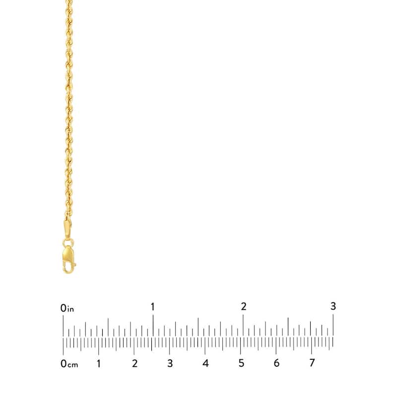 Curata 14k Yellow Gold 2.3mm Hollow Rope Chain Necklace (Lobster)