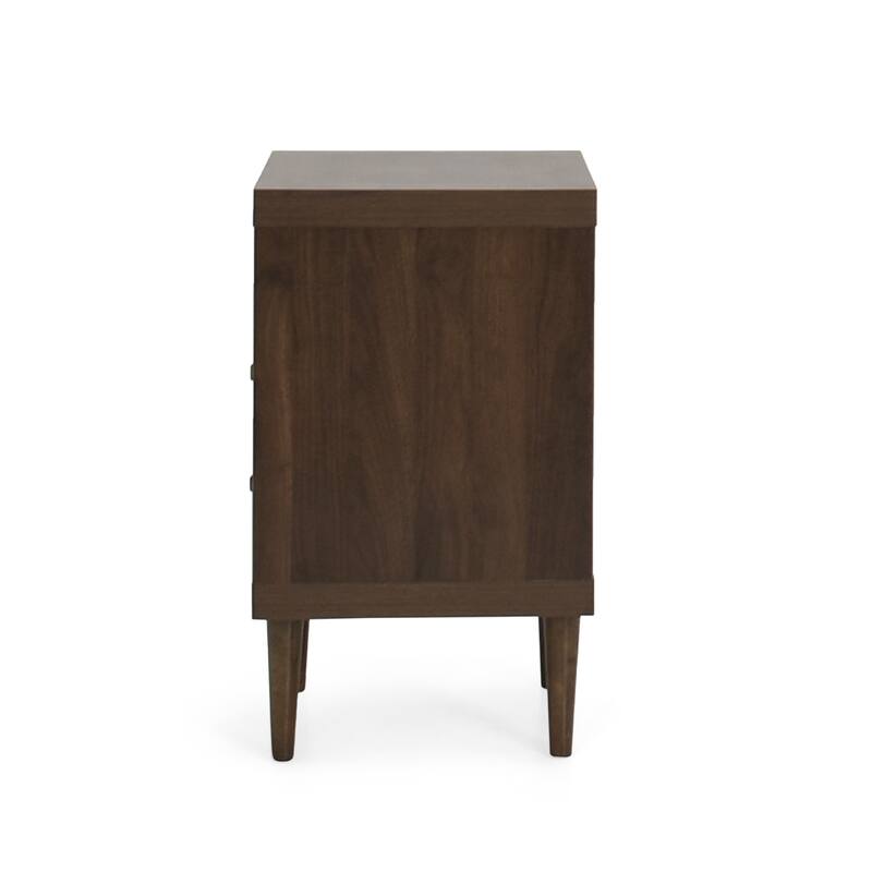 2-Drawer Nightstand with Mid-Century Design, Faux Wood Frame, and Rubberwood Legs, Storage Shelf