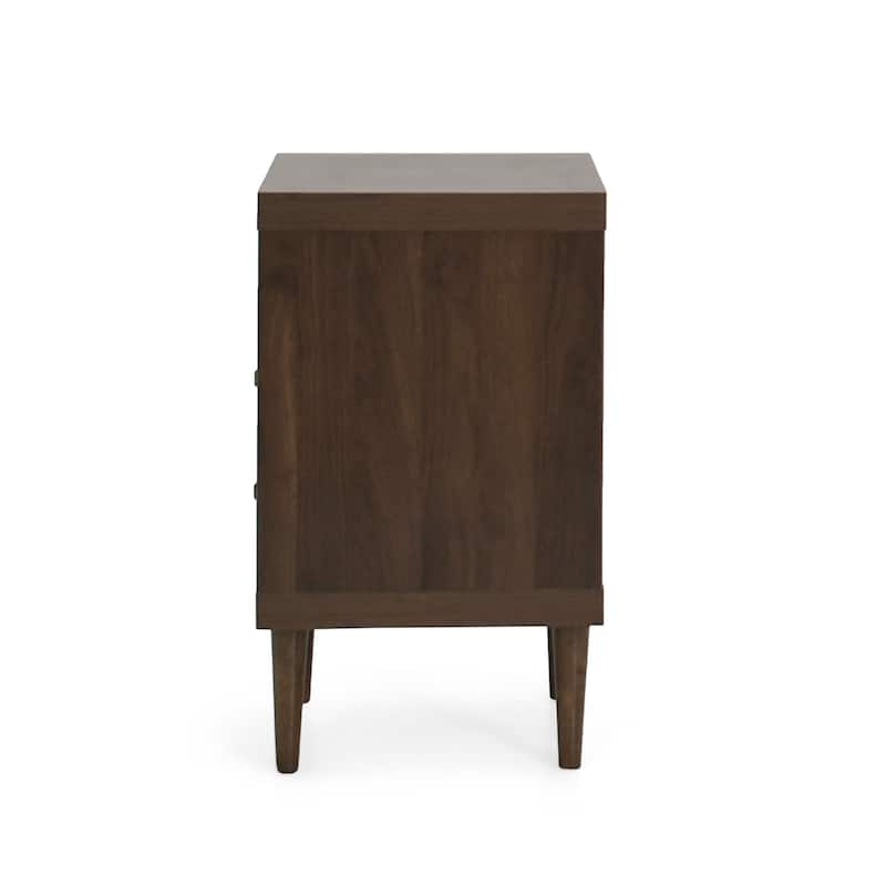 Mid-Century Nightstand with Splayed Legs and Dual Drawers