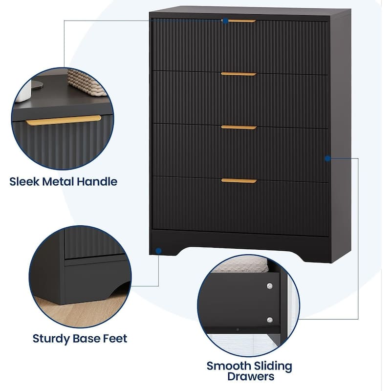 4 Drawers Fluted Dresser Storage Organizer for Bedroom, Living Room, Hallway