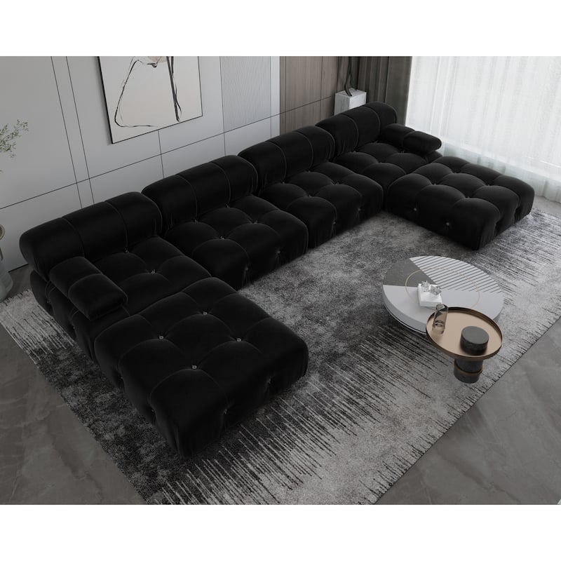 Black Modular Sectional Sofa Velvet Upholstered Sofa - U-Shape