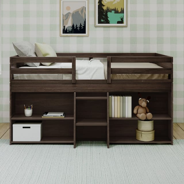 Max and Lily Farmhouse Twin Low Loft Bed with 2 Bookcases