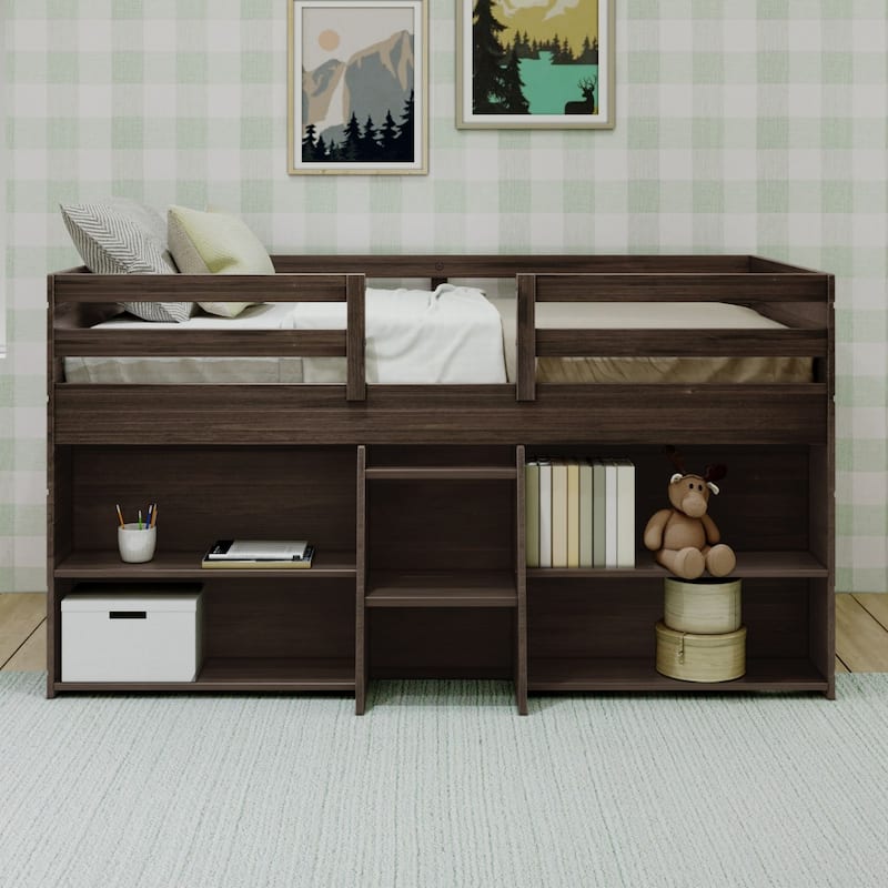 Max and Lily Farmhouse Twin Low Loft Bed with 2 Bookcases
