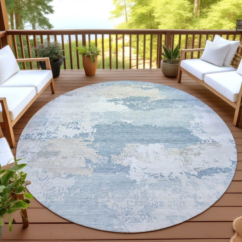 Machine Washable Indoor/ Outdoor Chantille Rug - Sky - 8' x 8'