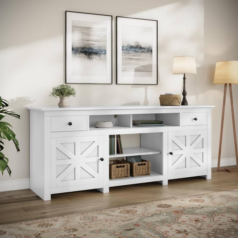 Moasis 70"W Farmhouse TV Stand, Entertainment Center with Power Outlet