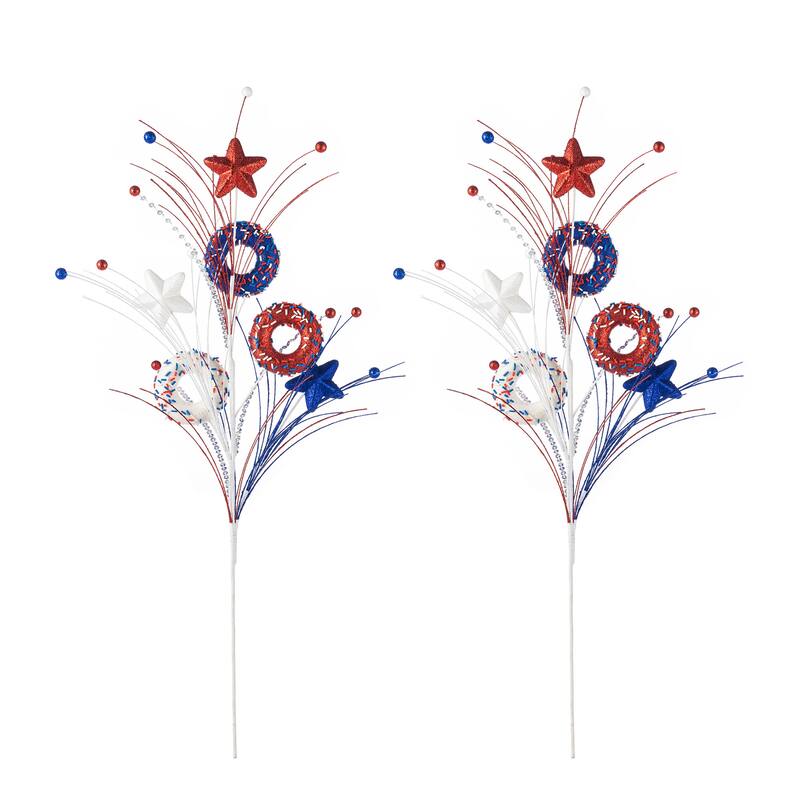 Glitzhome 28"H Set of 2 Patriotic/ Americana Stars and Donuts Picks
