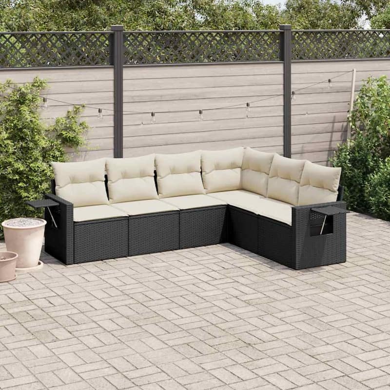 vidaXL Garden Sofa Set Black - Black and cream 6 Piece Set Without table