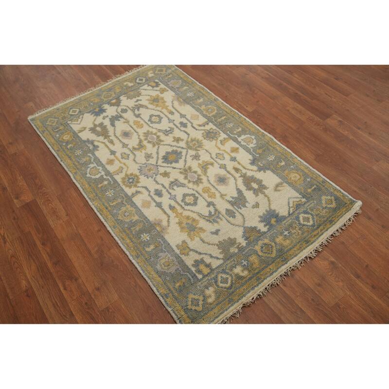 Handmade Floral Oushak Indian Accent Rug, Transitional Wool Carpet - 4' 11'' X 3' 0''