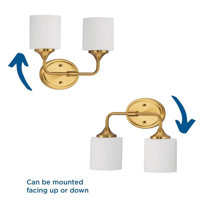 Lynzie Collection Two-Light Brushed Gold Etched Opal Glass Modern Bath Vanity Light - 14.5 in x 5.625 in x 11.125 in