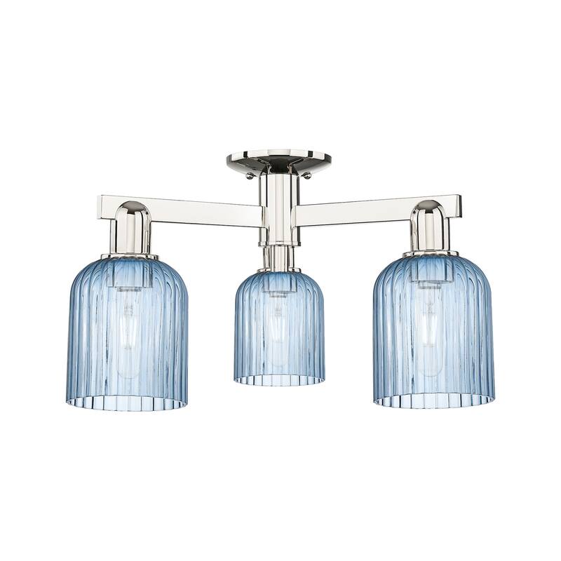 Innovations Lighting 716-3F-11-23 Bridal Veil Semi-Flush Bridal Veil 3 - Polished Nickel / Blue