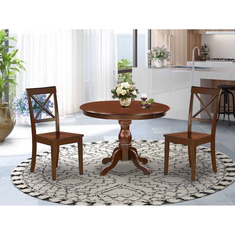 3-Piece Mahogany Finish Solid Wood Top - Dining Room Set - Seats 4