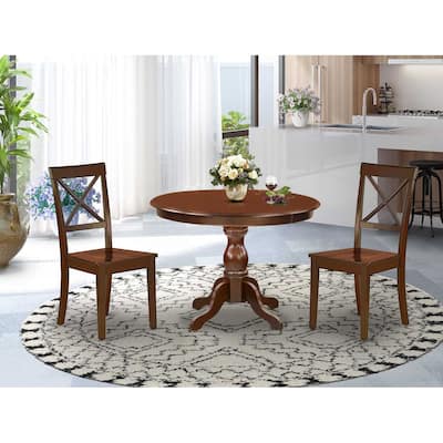 3-Piece Mahogany Finish Solid Wood Top - Dining Room Set - Seats 4