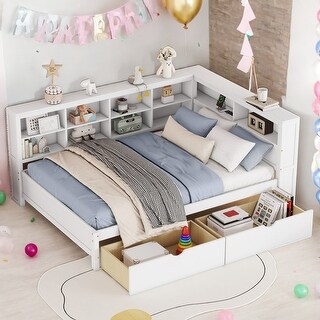 Wooden Full Size DayBed with 2 Drawers and USB Charging Ports, White