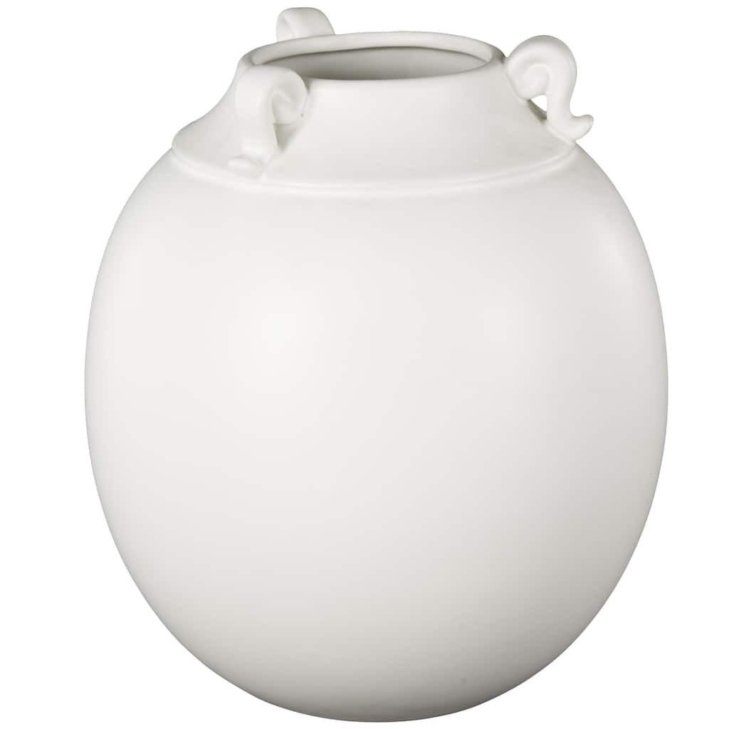 Ceramic Minimalistic Vase with Scroll Handles - White - Roche River Decor - 10"W x 10"L x 11"H
