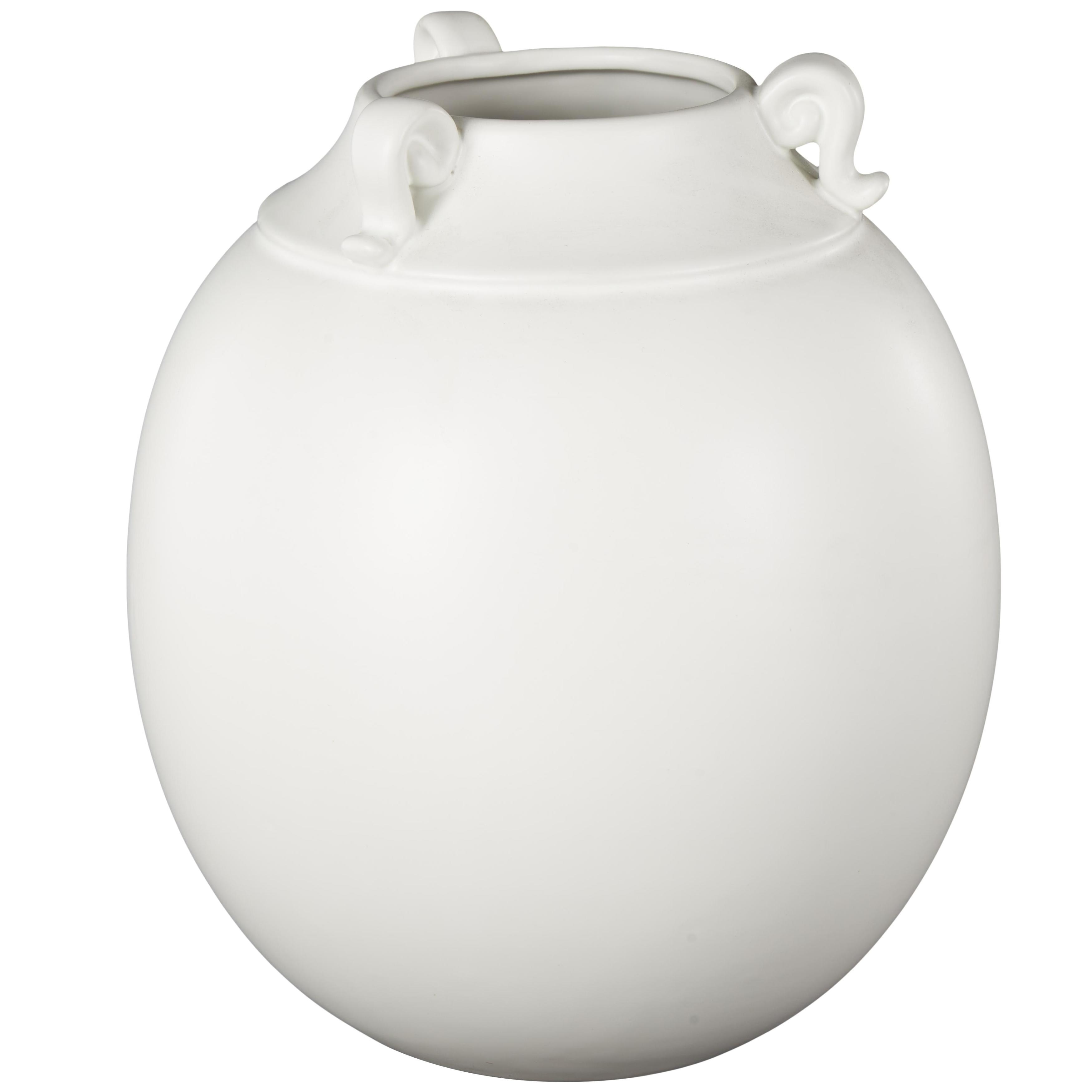 Ceramic Minimalistic Vase with Scroll Handles - White - Roche River Decor - 10"W x 10"L x 11"H