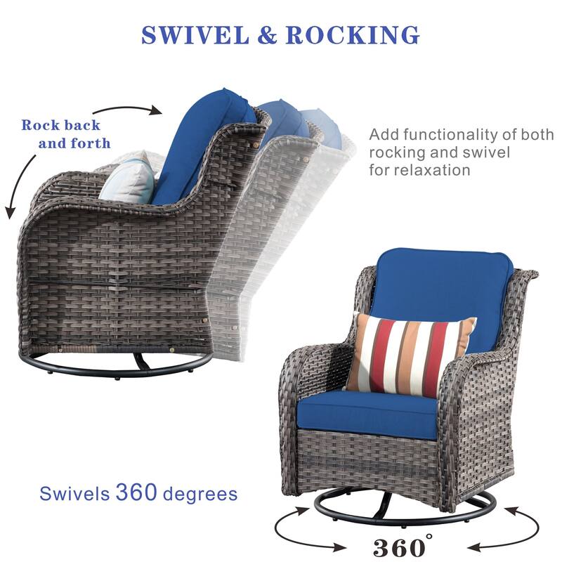 OVIOS 9-piece Patio Wicker Swivel Chair Set With 30" Fire Pit