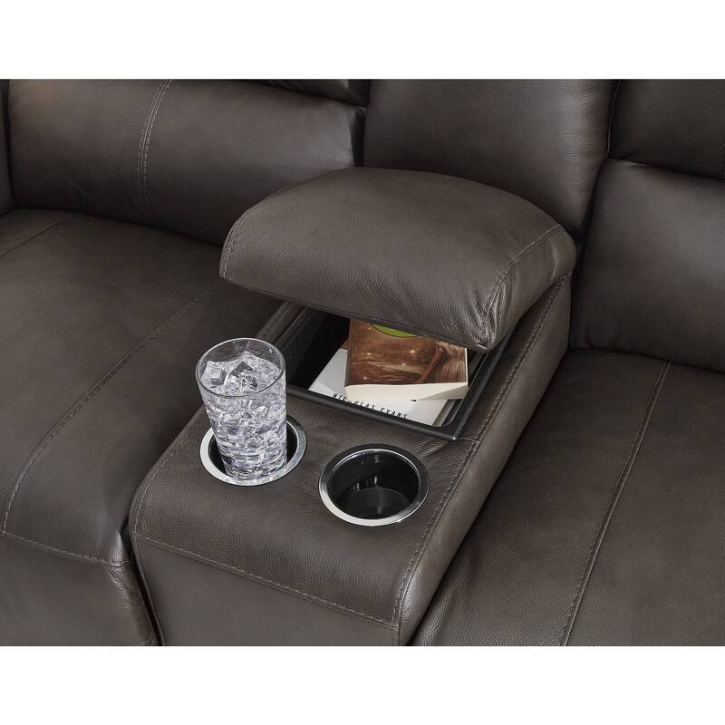 Signature Design by Ashley Boxmere Dark Brown Double Power Reclining Loveseat with Console - 75"W x 38"D x 39"H