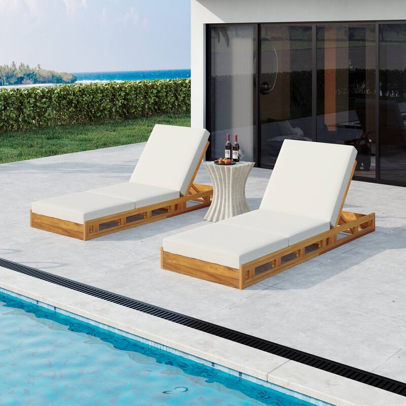 Christopher Knight Home - Isabella Acacia Wood Patio Chaise Lounge Set - Teak+Cream+2 Piece