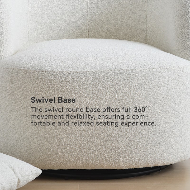 KINWELL 34" Sherpa Swivel Accent Chair Boucle Upholstered Armchair