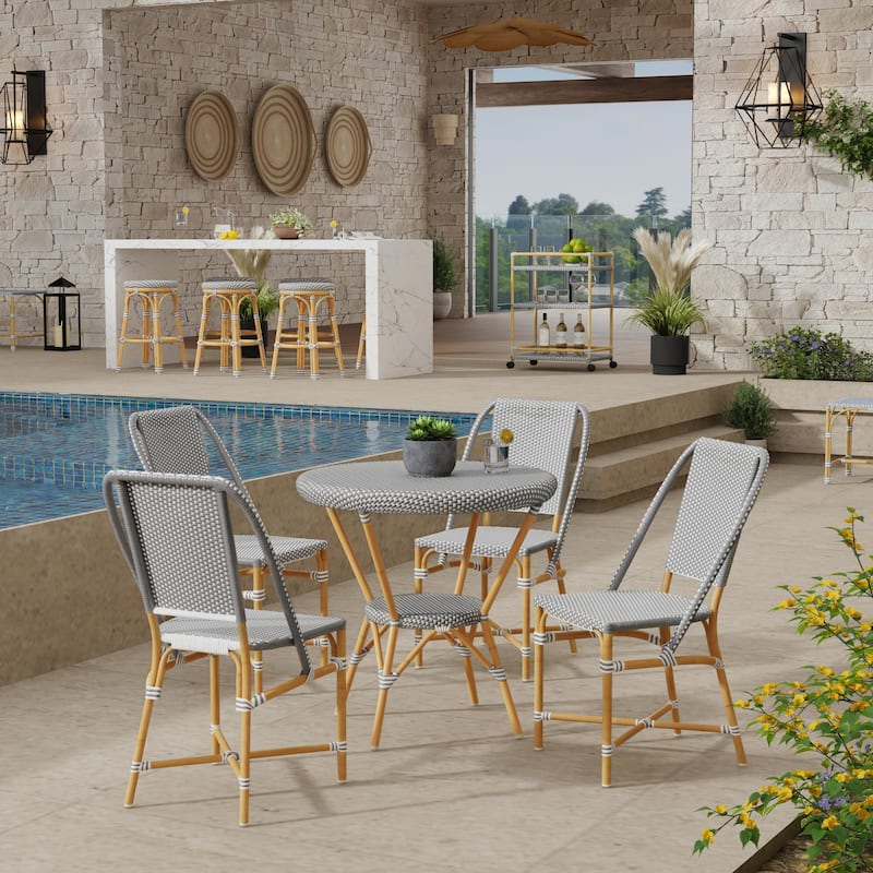 Tobias Outdoor Rattan and Metal Round Bistro Table - Gray/White