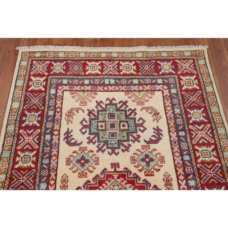 Kazak Foyer Rug Hand-Knotted Wool Carpet - 3'2" x 5'2"