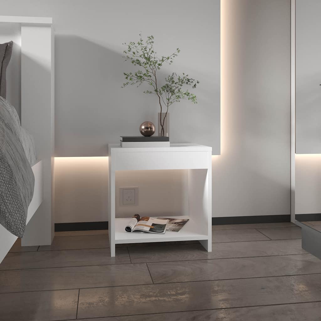 Compact Night Table with Spacious Shelf, White, Modern Style