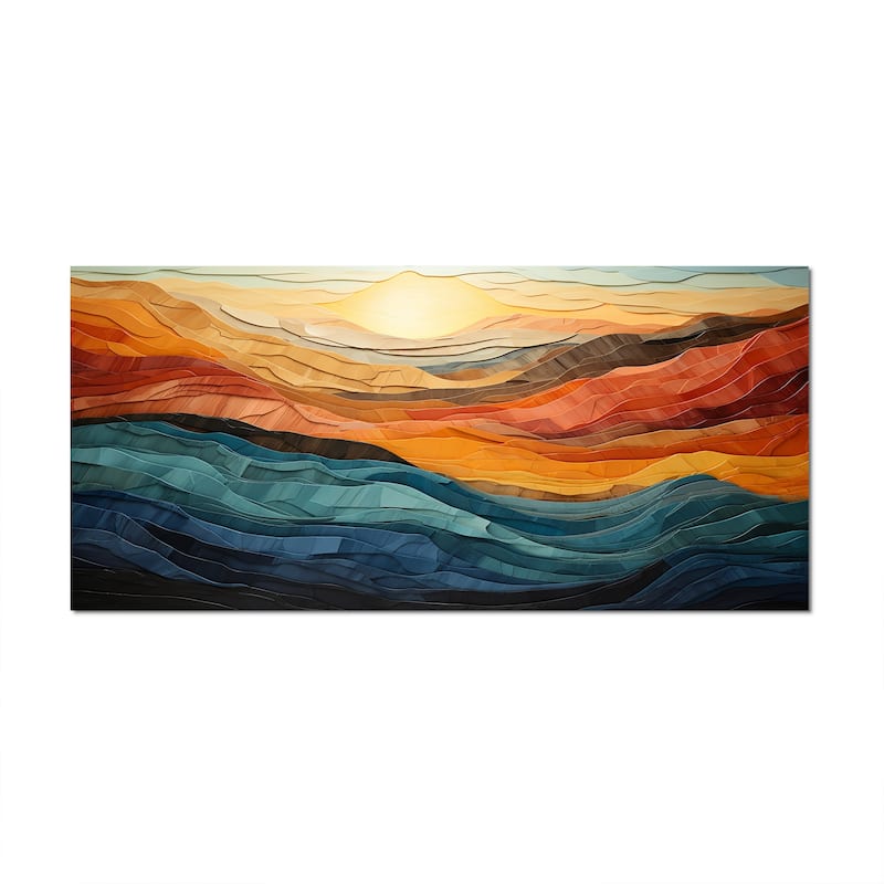 Designart "Coral Teal Bold Mountains Landscape" Modern Canvas Wall Art