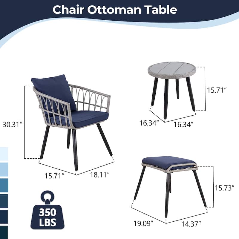 5 Piece Patio Bistro Set with Ottoman, Outdoor Wicker Apartment Balcony Furniture Sets, Rattan Table and Chairs Set of 2