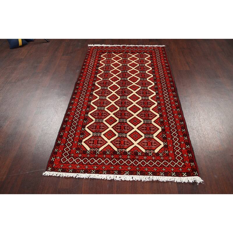 Traditional Geometric Balouch Persian Wool Area Rug Hand-knotted - 3'3" x 5'8"