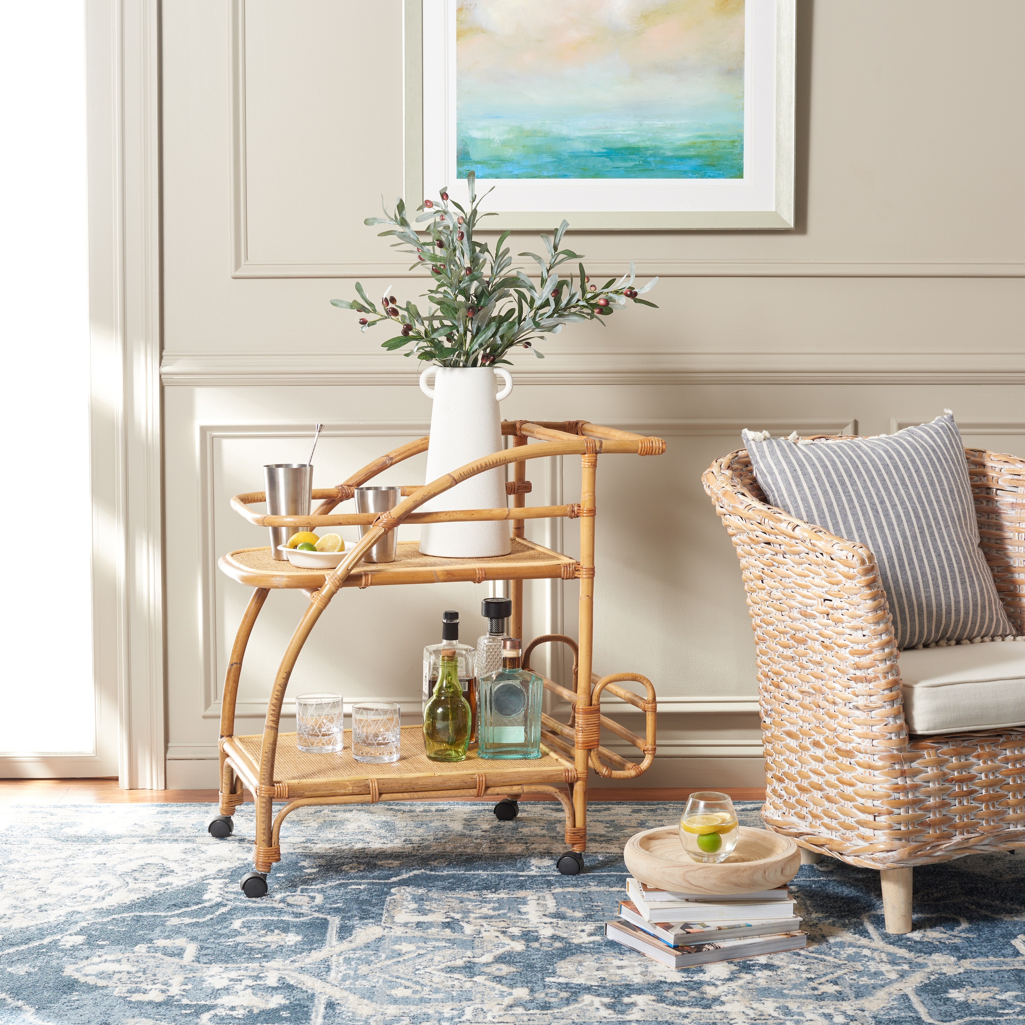 Rattan bar cart bed bath and beyond discount