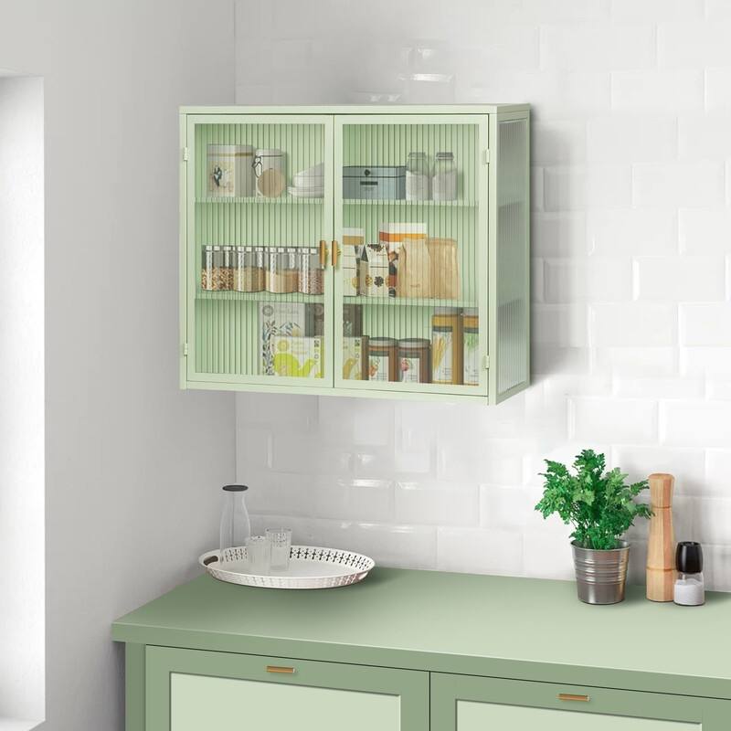27.56" Kitchen Wall Storage Cabinet with Glass Doors & Three-tier Storage