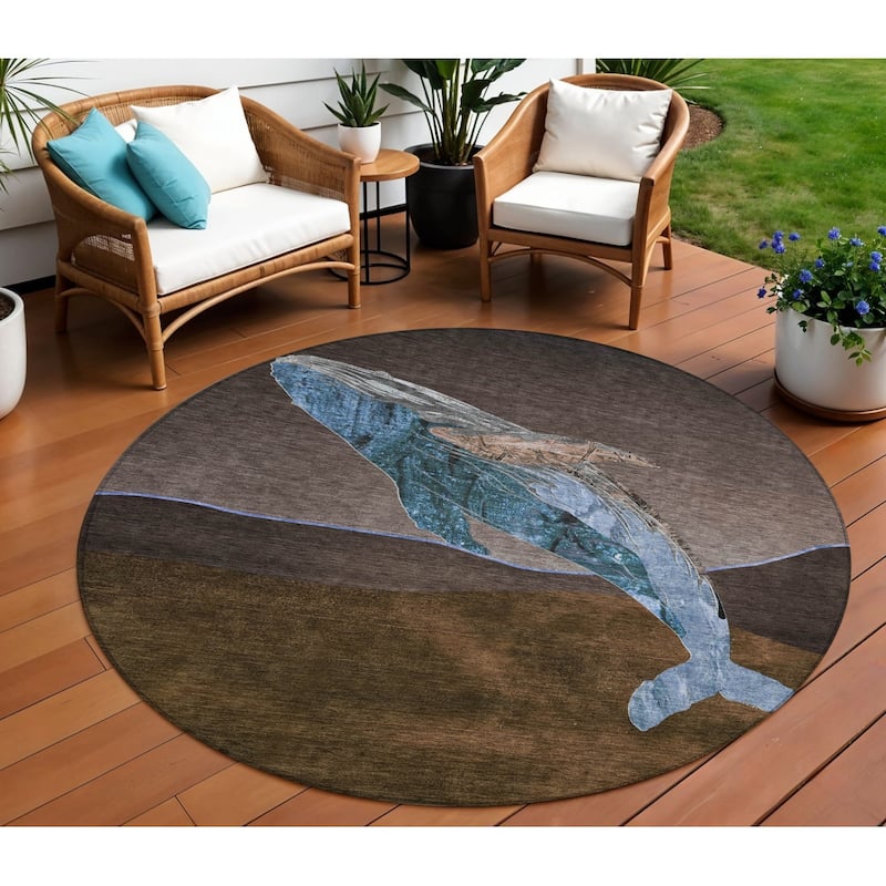 HomeRoots Animal Print Transitional Rectangle Outdoor Rug - 8' Round