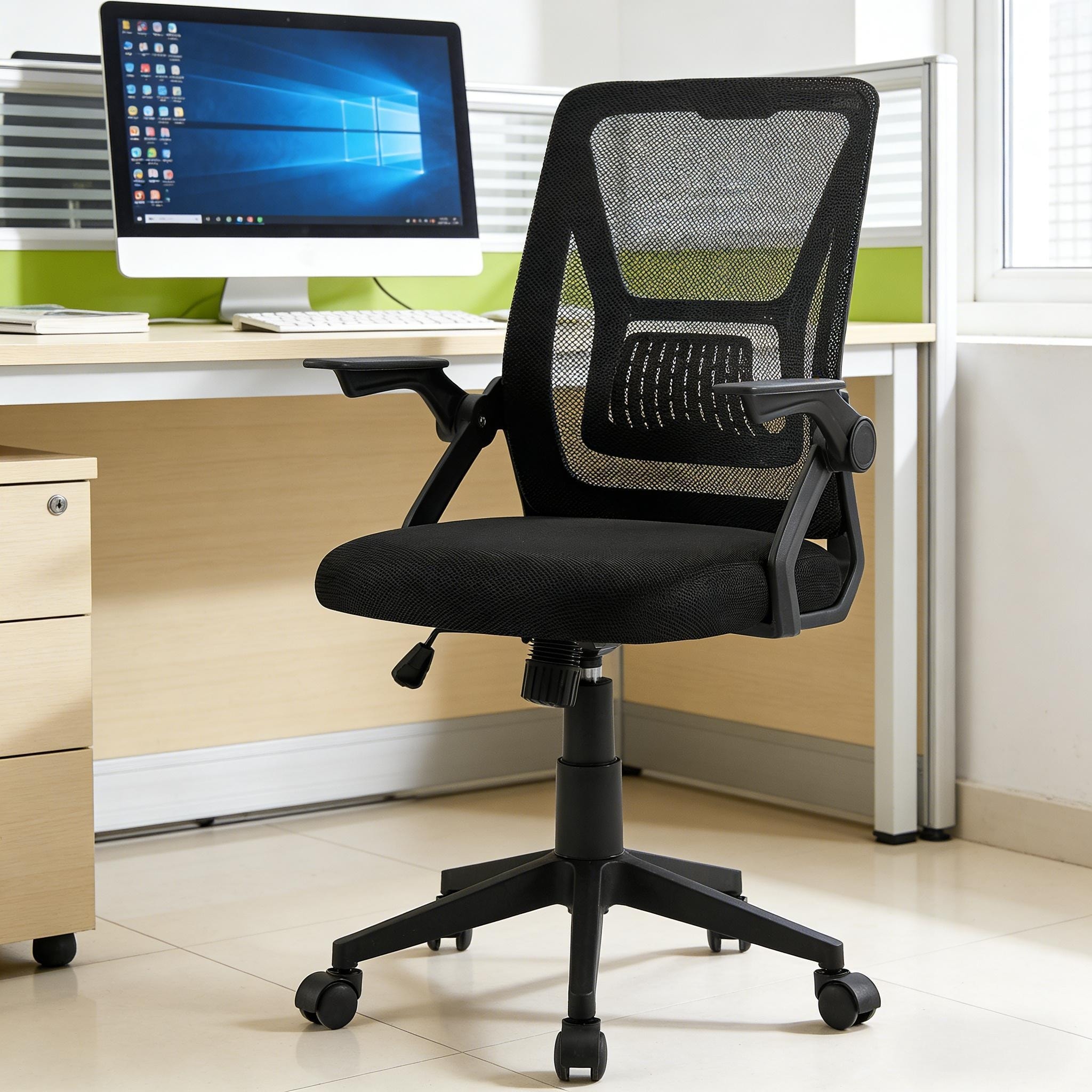VECELO Ergonomic Mesh Office Chair with Flip-Up Armrests Adjustable Height Swivel Desk Chair with Lumbar Support for Home Study