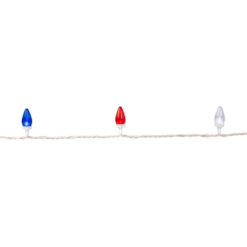 C7 LED Fourth of July Lights - Red, Blue and White - 16' White Wire - 50ct