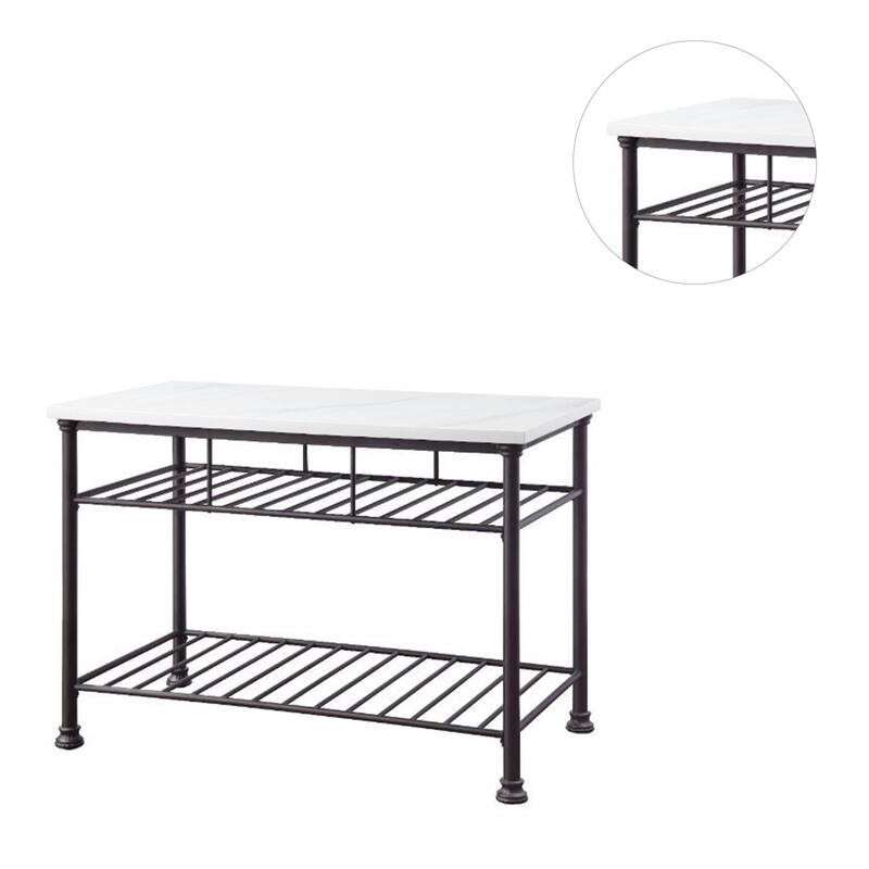 Kitchen Island with Marble Top in White and Gray