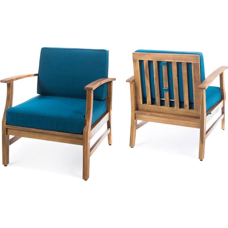 Roomfitters Outdoor Acacia Wood Club Chair with Weather-Resistant Cushions
