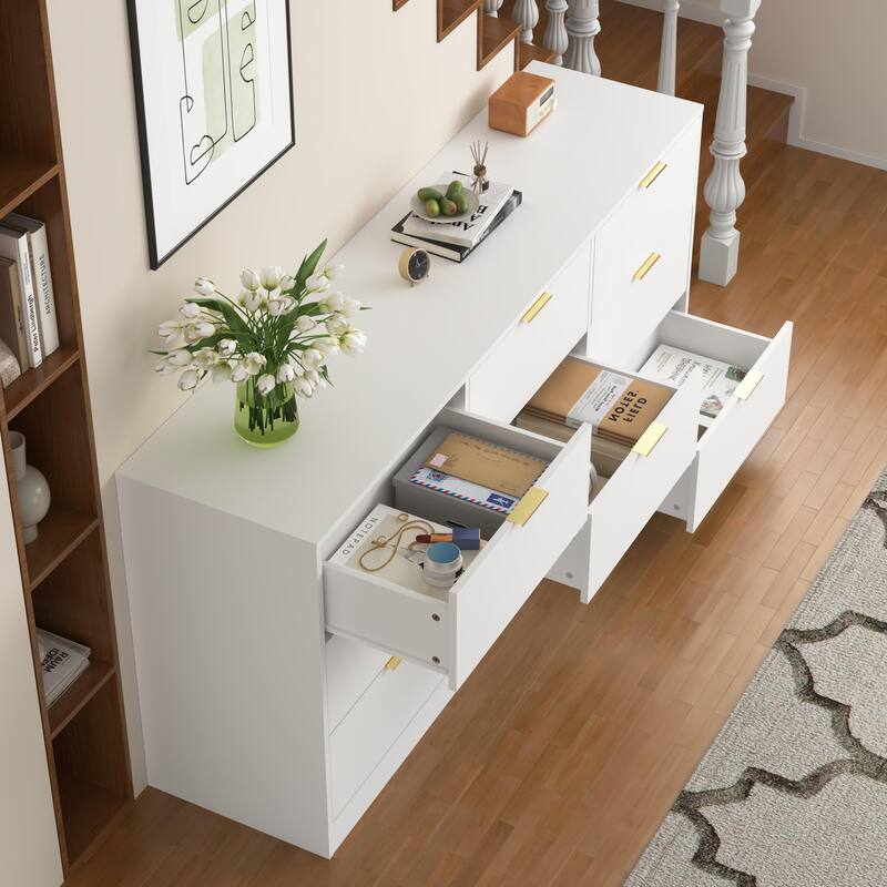 9 Drawer Dresser, 63" Large Deep Chest Of Drawers,Wooden Dresser Storage Cabinet With 9 Drawers, Long Dressers