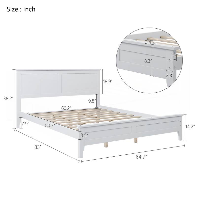 Modern Solid Wood Queen Size Platform Bed